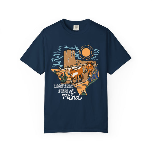 Lone Star State of Mind T-Shirt – Western Texas Longhorn Desert Scene